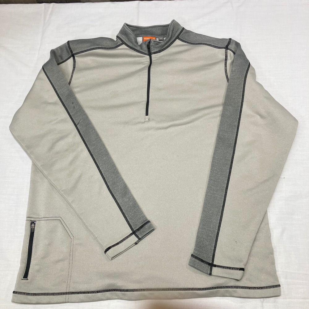 Merrell Mens Quarter Zip Pullover Opti Wick XL Gray Long Sleeve Pocket Running
